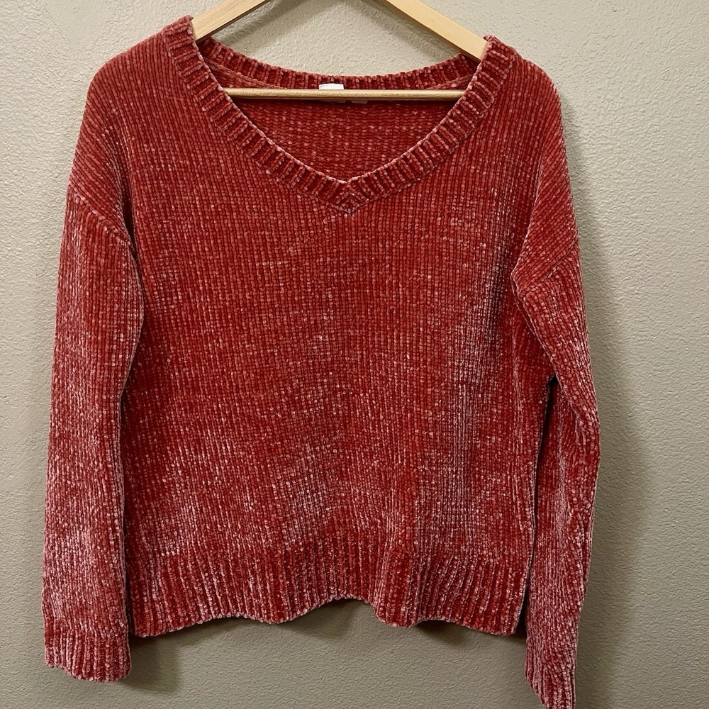 GAP Oversized Chunky Knit Chenille V-Neck Sweater Coral Pink‎ Super Soft Size XS